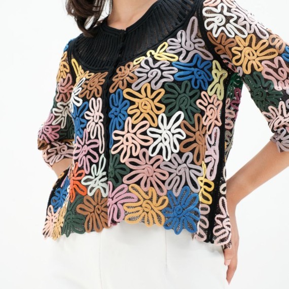 Coral Cardigan Black Mix Sulam Usus