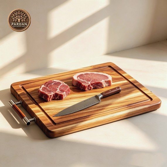 Genuine Teak Jumbo Cutting Board with Stainless Steel Handle - Export Quality - Kitchen, Kitchenware
