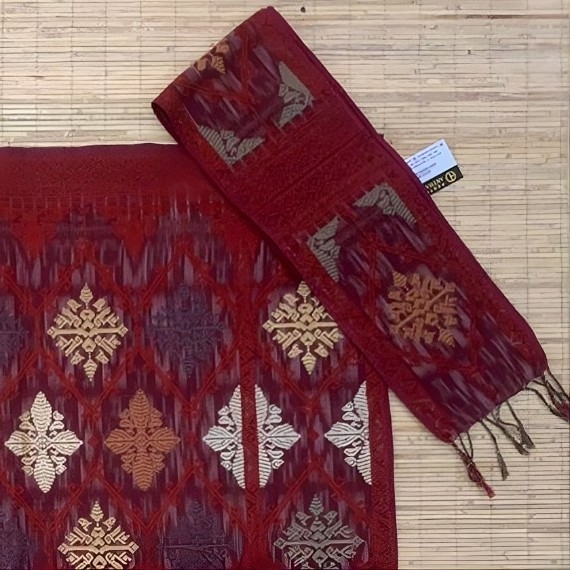 Silk Endek Songket with a Cakra Kurung Motif Shawl