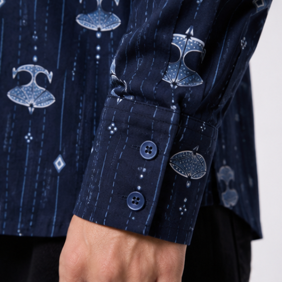 Sadewa - Long Sleeved Shirt Premium Fusion Tang Suit - Kite motif - Navy